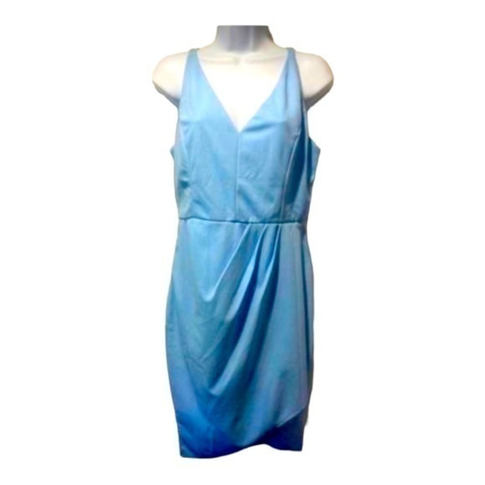 Manydress medium sky blue knee length v-neck dress